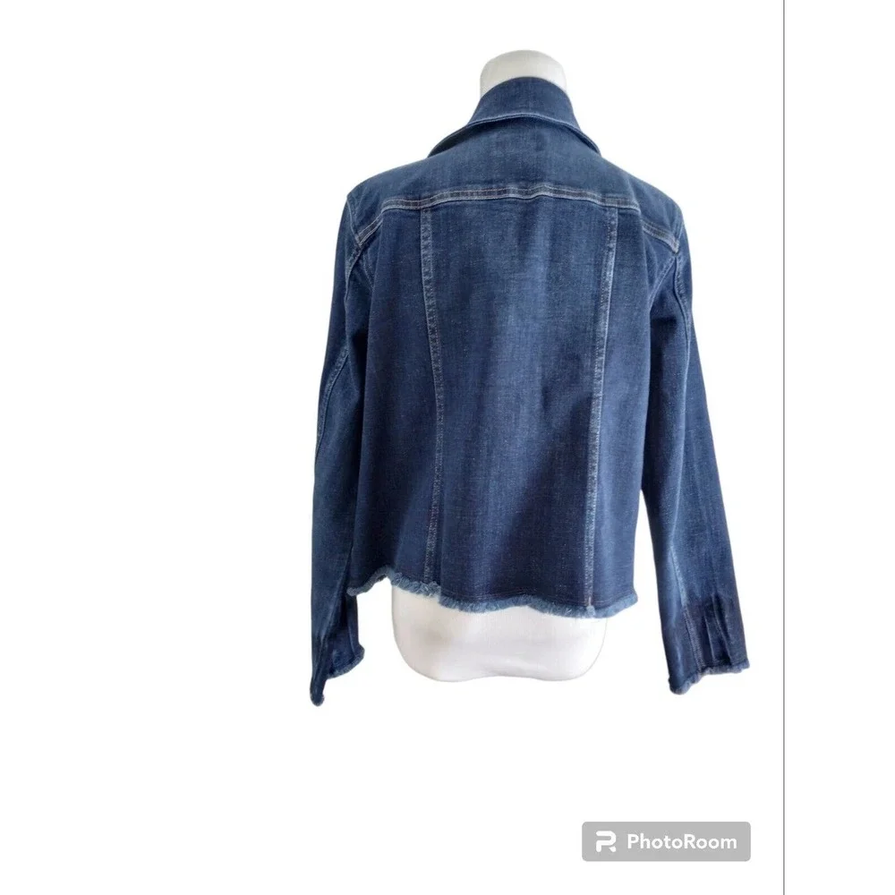 LOGO Lori Goldstein Women's 6 Denim Jacket Dark Wash Jean manufactured Raw Hem - Picture 2 of 10
